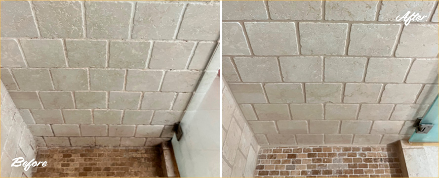 Shower Before and After a Grout Sealing in Wellesley