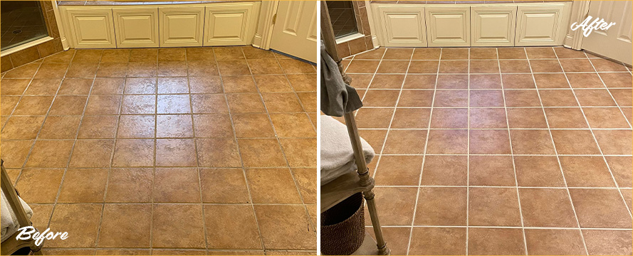Bathroom Floor Before and After Our Hard Surface Restoration Services in Arlington