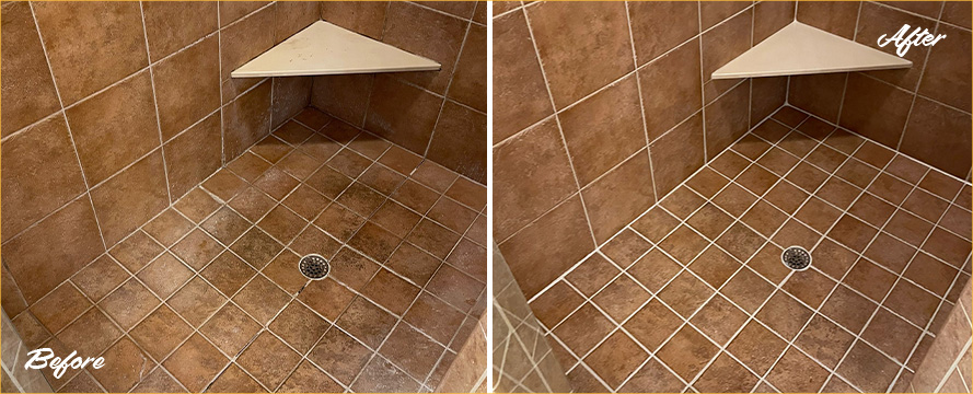 Tile Shower Before and After Our Hard Surface Restoration Services in Arlington