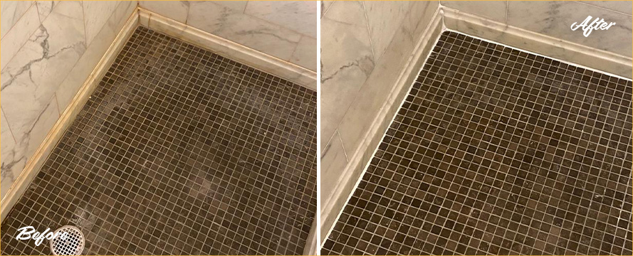 Shower Before and After Our Professional Hard Surface Restoration Services in Watertown, MA