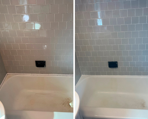 Tile Shower Before and After a Grout Cleaning in Milton