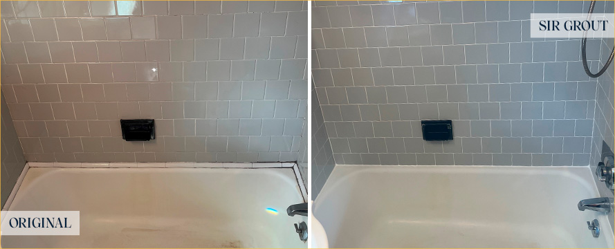 Tile Shower Before and After a Grout Cleaning in Milton