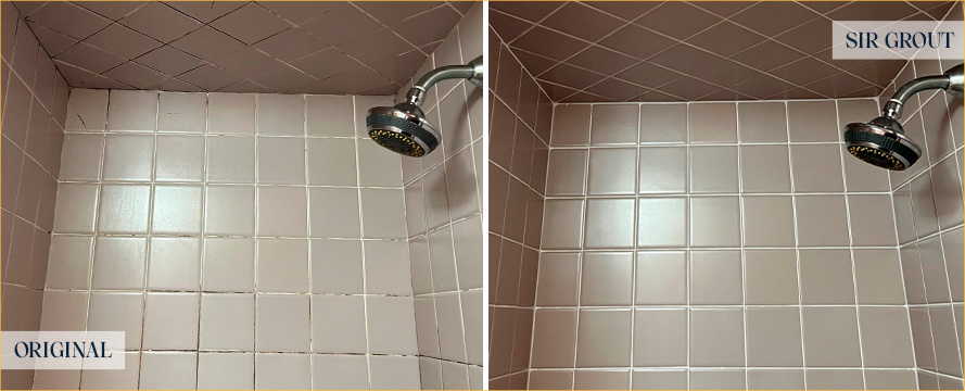 Shower Seams Before and After Our Hard Surface Restoration Services in Waltham