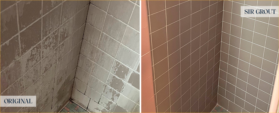 Shower Walls Before and After Our Hard Surface Restoration Services in Waltham