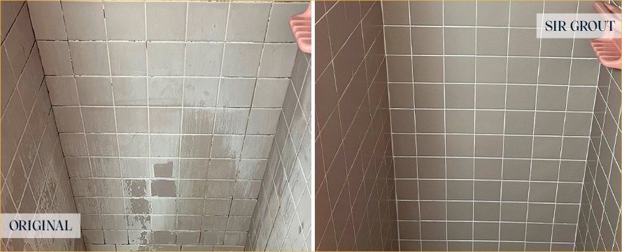 Tile Shower Before and After Our Hard Surface Restoration Services in Waltham