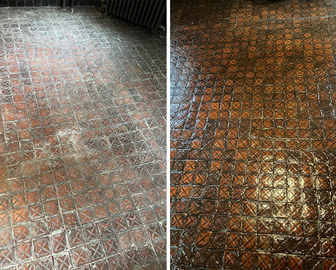 Terracotta Floor Before and After a Service from Our Tile and Grout Cleaners in Brookline Village