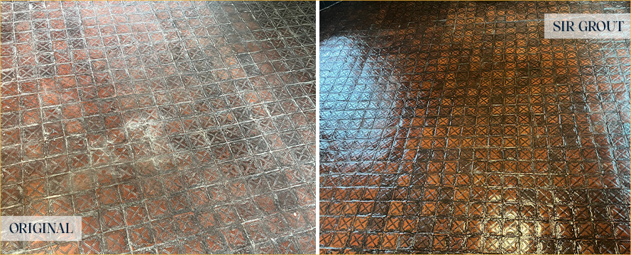 Terracotta Floor Before and After a Service from Our Tile and Grout Cleaners in Brookline Village