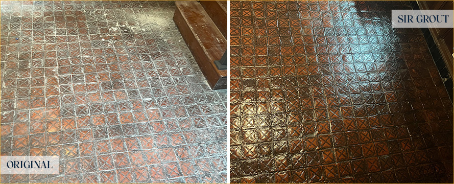 Terracotta Surface Before and After a Service from Our Tile and Grout Cleaners in Brookline Village