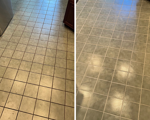 Tile Floor Before and After a Grout Cleaning in Waltham