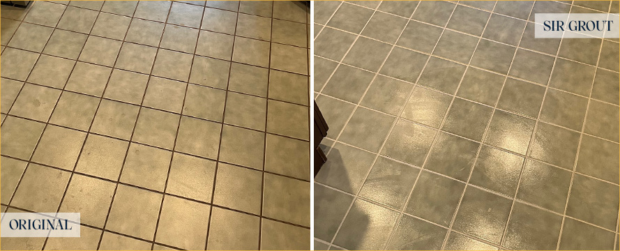 Tile Floor Before and After a Grout Cleaning in Waltham