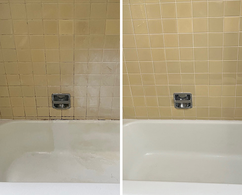 Shower Before and After a Grout Sealing in Auburndale, MA