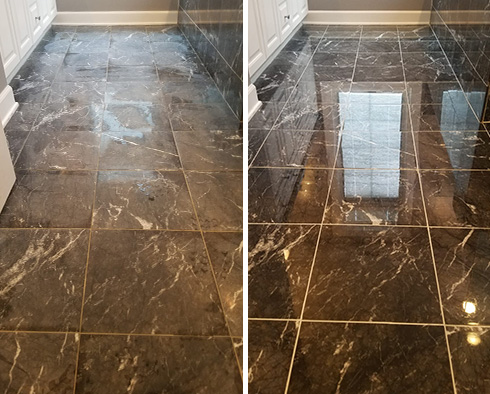 Bathroom Floor Before and After a Stone Cleaning in Lexington