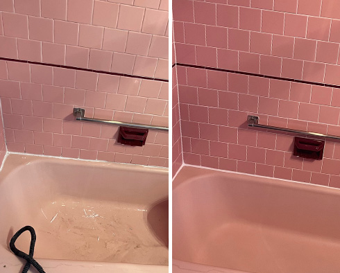 Shower Before and After a Grout Recoloring in Somerville, MA