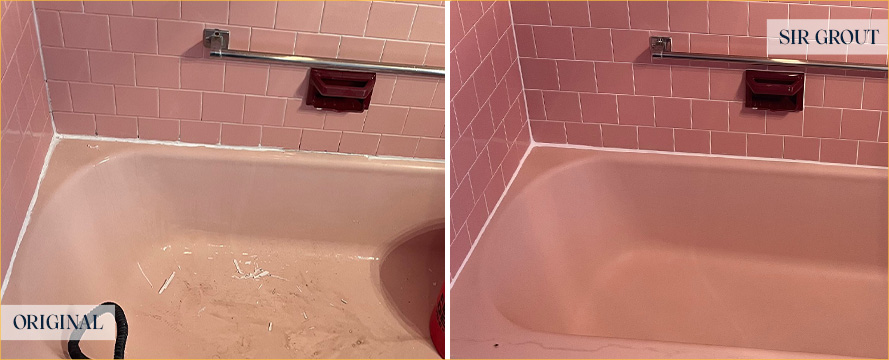 Shower Before and After a Flawless Grout Recoloring in Somerville, MA