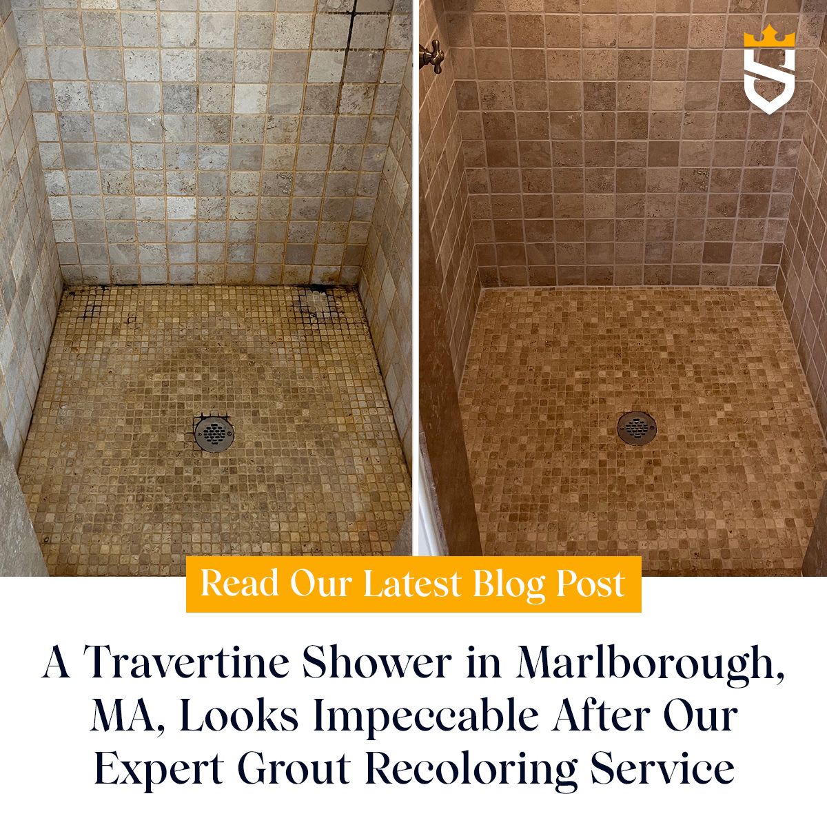 A Travertine Shower in Marlborough, MA, Looks Impeccable After Our Expert Grout Recoloring Service